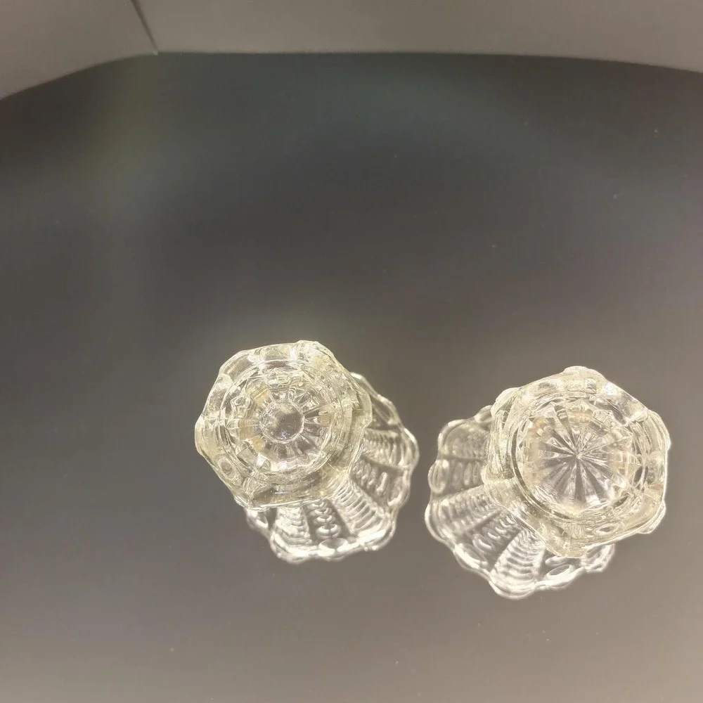 Indiana Glass Mayflower Clear Glass Bud Vases Pair Dots Rays 5